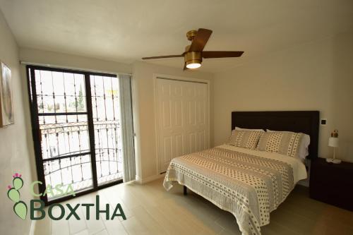 a bedroom with a bed and a ceiling fan at Casa Boxtha in Ixmiquilpan