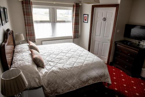 a bedroom with a bed and a window and a television at Moloney House in Doolin