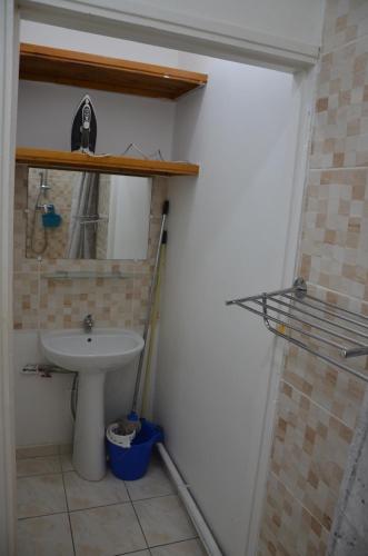 a bathroom with a sink and a mirror at Sweet Mangot in Gros-Morne