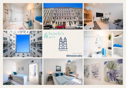 a collage of photos of a building at Zentrale, ruhige Wohnung auf dem Werder, 4 Personen in Magdeburg