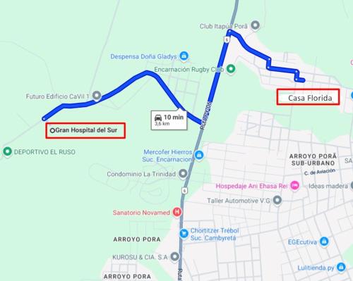 a map of the proposed extension to the coast track at Casa Florida a 15 minutos de Encarnación in Encarnación