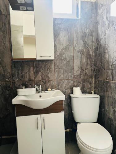 a bathroom with a toilet and a sink at The Corner House in Delčevo