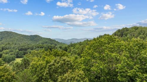 an overlook of a forested area with mountains and trees at Mins To Highlands Hot Tub, Fire Pit, Game Room in Franklin