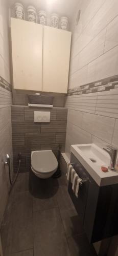 a bathroom with a white toilet and a sink at Appartement à Disney in Bailly-Romainvilliers