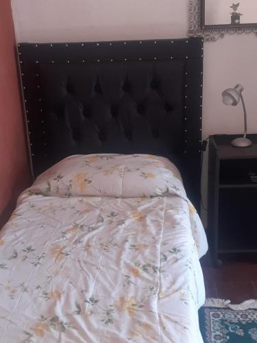 1 cama con cabecero negro en un dormitorio en HerBer 1, en La Rioja