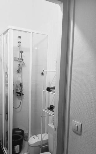 a bathroom with a shower and a toilet in it at Charmant studio in Paris