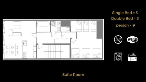 a black and white floor plan of a house at The LOFT INN FUKUOKA in Fukuoka