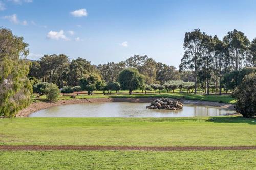 a pond with rocks in the middle of a park at Petra Olive 1 in Yallingup