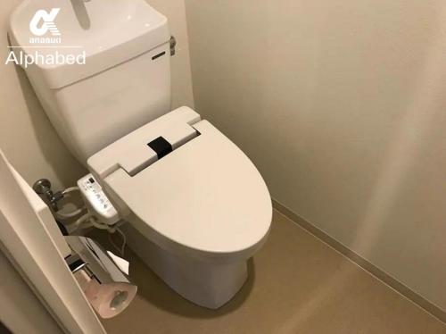 a bathroom with a white toilet in a stall at Alphabed TakamatsuFurujinmachi 901 / Vacation STAY 21909 in Takamatsu