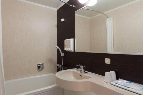 a bathroom with a sink and a mirror at Comfort Hotel Akita in Akita