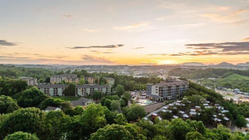 an aerial view of a city at sunset at Hilton Vacation Club Mill Springs Lodge Pigeon Forge in Pigeon Forge