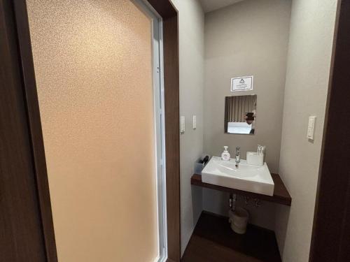 a bathroom with a sink and a mirror at 又楽坊 Matarakubou in Fujiyoshida