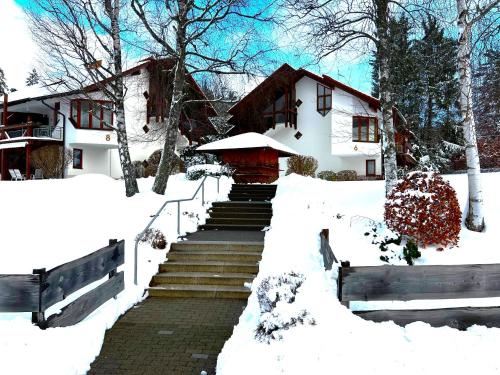 a stairway leading to a house in the snow at Siebert Apartment in Titisee-Neustadt