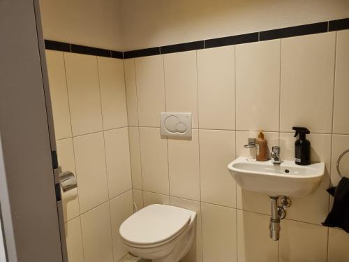 a bathroom with a toilet and a sink at Alpine Hideaway in Arzl im Pitztal