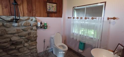 a bathroom with a toilet and a sink at Napahong Treehouse นาป่าฮง Andromeda & Cassiopeia in Ban Pa Ha