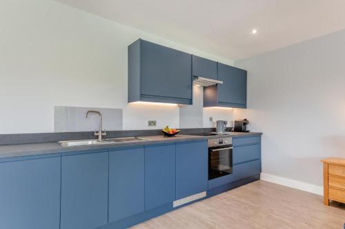 a kitchen with blue cabinets and a sink at 1 Bed in Buxted oc-t32799 in Buxted