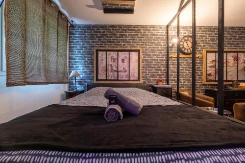 ルーアンにある50 Nuances de Bonheur - Love Room à Rouenのベッドルーム1室(カメラ付きの大型ベッド1台付)