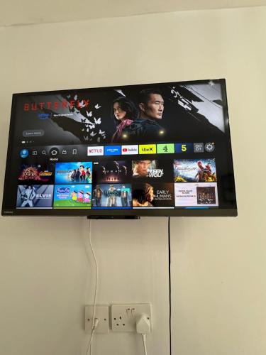 a flat screen tv hanging on a wall at Golders Park Hotel in London