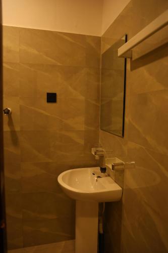 a bathroom with a sink and a mirror at Nelli Point Guest House in Jaffna