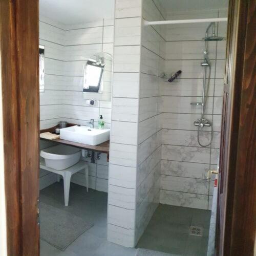 une salle de bain avec toilettes, lavabo et douche dans l'établissement BigCarpHome, à Szigetbecse