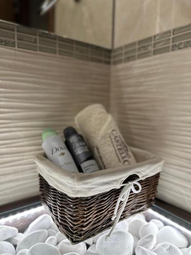 a basket sitting on top of a counter at Castello luxury spa in Novi Sad