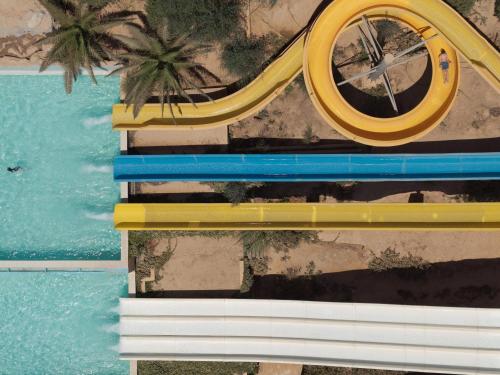 an overhead view of a water slide at a water park at Fodele Beach Water Park Resort in Fodele