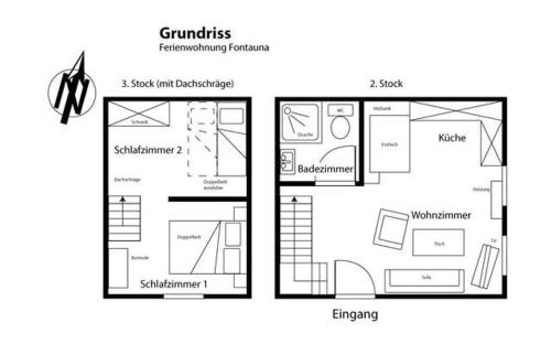 two floor plans of a small apartment at Fewo Mit Blick Auf Die Berge in Sedrun