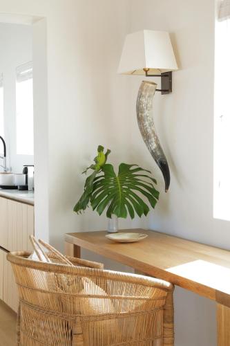 a kitchen with a table with chairs and a plant at BlancdeBlanc in Yzerfontein
