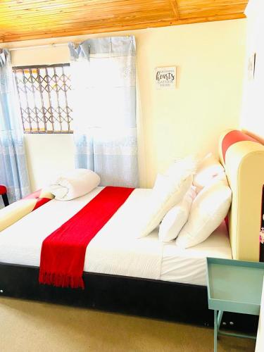 a bedroom with a bed with a red and white blanket at Executive Accommodation Bellville 1 in Bellville