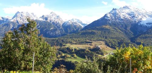 a view of a mountain range with trees and mountains at Cajosftan in Ftan