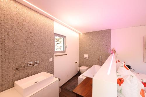 a bathroom with a toilet and a sink at Malvaglia in Malvaglia