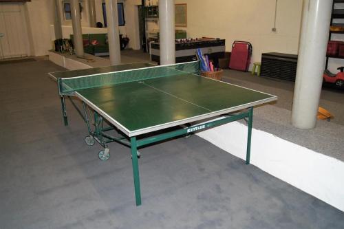 a green ping pong table in a room at Ferme D Alma in Ocourt