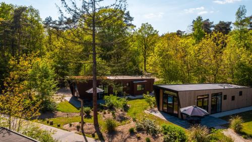 an aerial view of a modular home in the woods at Vakantiepark De Wiltzangh in Ruinen