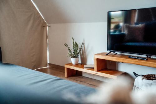 TV/Unterhaltungsangebot in der Unterkunft Chalés Luna in rio A-Frame Houses piscina privada vista rio e montanhas no PNPG