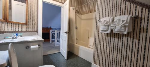 a bathroom with a sink and a toilet and a shower at Old Orchard Beach Inn in Old Orchard Beach