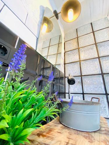 a large tub in a room with plants at BadeHan Guest House in Çeşme