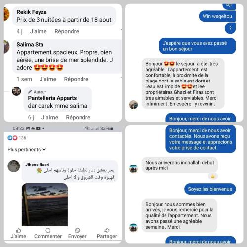 a screenshot of a cell phone with different texts at Residence Pantelleria Apparts in Kelibia