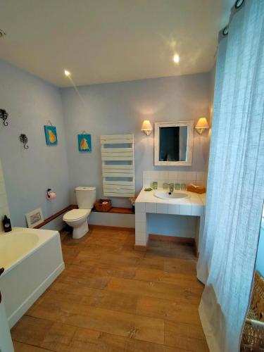 a bathroom with a sink and a toilet and a tub at Les Grands Vents in Chervettes