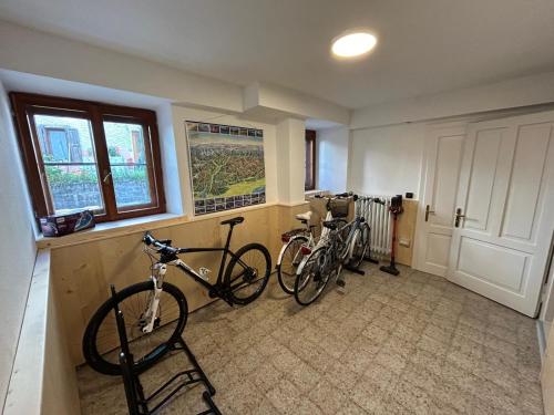 a room with two bikes parked in a room at Appartamento Dolomiti Dream 1 in Falcade