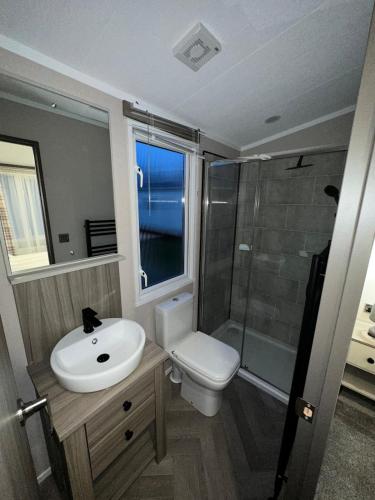 a bathroom with a sink and a toilet and a shower at Neptune in Parkeston