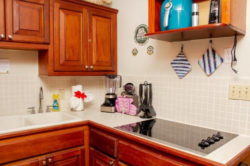 a kitchen with a sink and a counter top at Villas De Isla Bonita in San Pedro