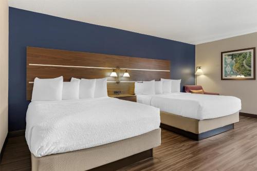 two beds in a hotel room with blue walls at Best Western Plus Lexington Inn in Lexington