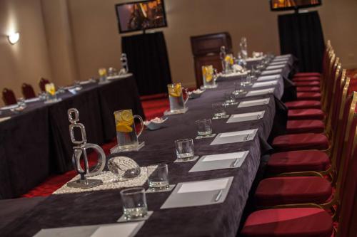 a long row of tables in a room at Renaissance Chicago North Shore Hotel in Northbrook