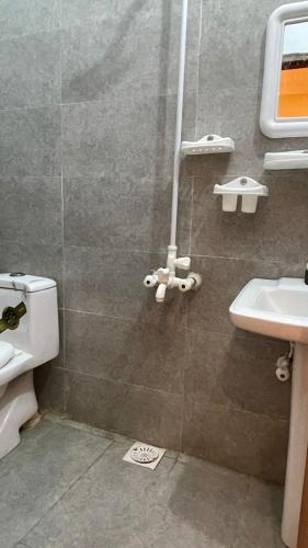 a bathroom with a toilet and a sink at Gulshan Guest House Gulberg Town in Karachi