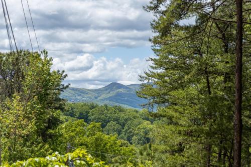a view of a mountain through the trees at Moonlit Pines by American Patriot Getaways in Oldham