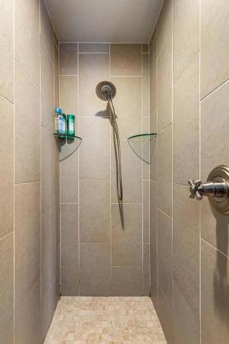a shower with a shower head in a bathroom at Gilead Grand Lake Family Retreat in Grove