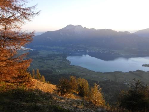 a view of a lake from a mountain at Pilznerhof in Strobl