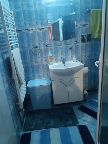 a bathroom with a sink and a toilet at Pensiunea Brezu in Sighetu Marmaţiei