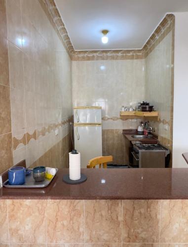 a kitchen with a counter and a refrigerator at Lighthouse Residence in Dahab