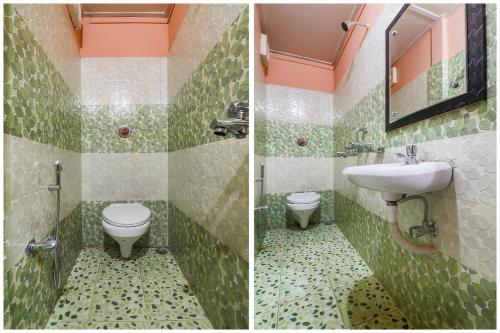 two pictures of a bathroom with a sink and a toilet at Collection O Trinayan Associates in Dibrugarh
